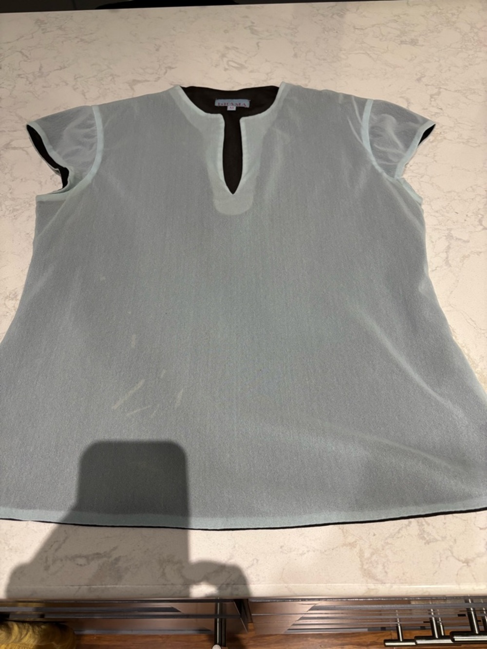 Drama Sea Glass Blu Sheer V-Neck Blouse Lightweight Top / Medium - Picture 6 of 13
